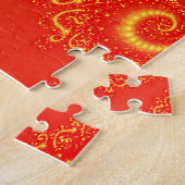 Sunny Oranje Holographic Fractal Abstracte Spirals Legpuzzel (Zijkant)