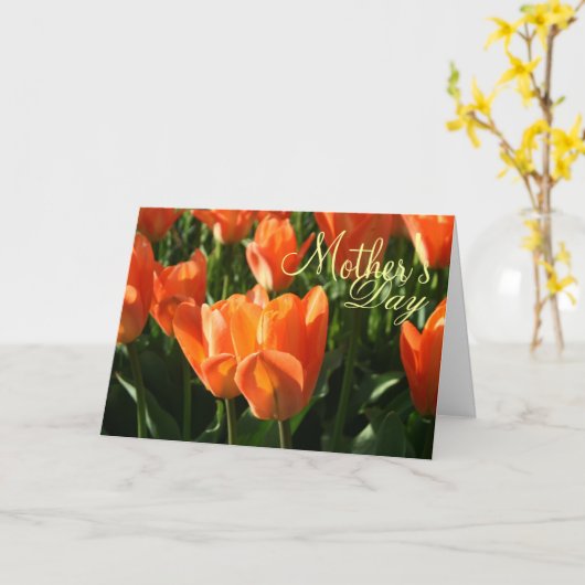 Sunny Oranje Tulpen Moederdag Wenskaart Kaart (Gele Bloem)