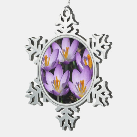 Sunny Paarse Crocuses Tin Sneeuwvlok Ornament (Rechts)