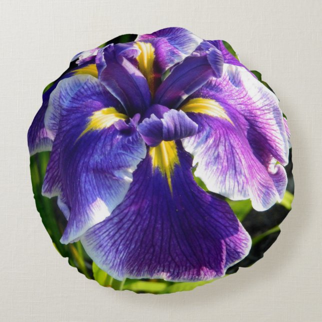 Sunny Paarse Iris Round Pillow Rond Kussen (Achterkant)