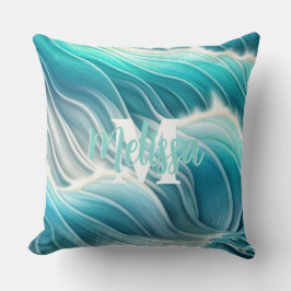 Sunny Pastel Ocean Waves Monogram Kussen