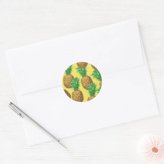 Sunny pineappels ronde sticker (Envelop)