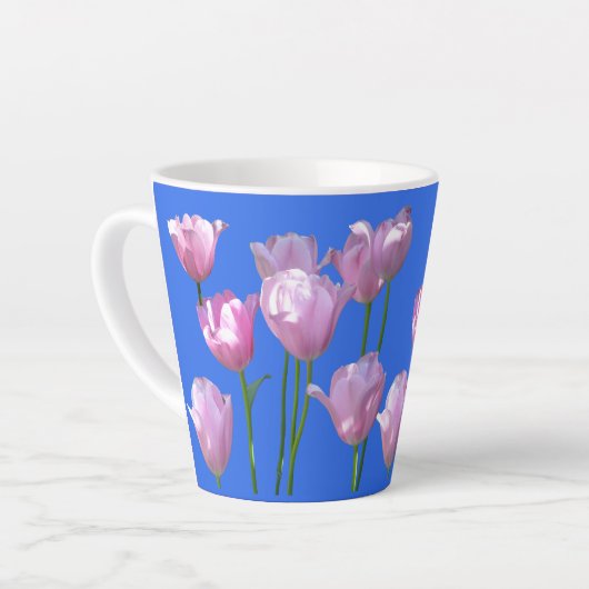 Sunny Pink Tulps Cust. BC Blue Latte Mok (Linkerhoek)