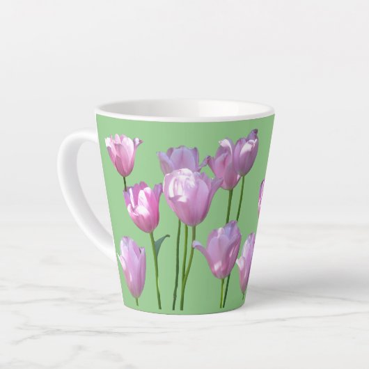 Sunny Pink Tulps Cust. BC Green Latte Mok (Linkerhoek)