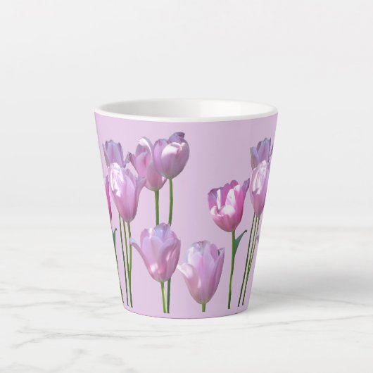 Sunny Pink Tulps Cust. BC Lila latte Mok (Voorkant)
