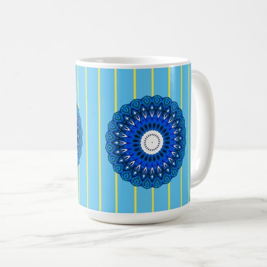 Sunny Pinstriped Turquoise and Blue Mandala Mok (Voorkant rechts)