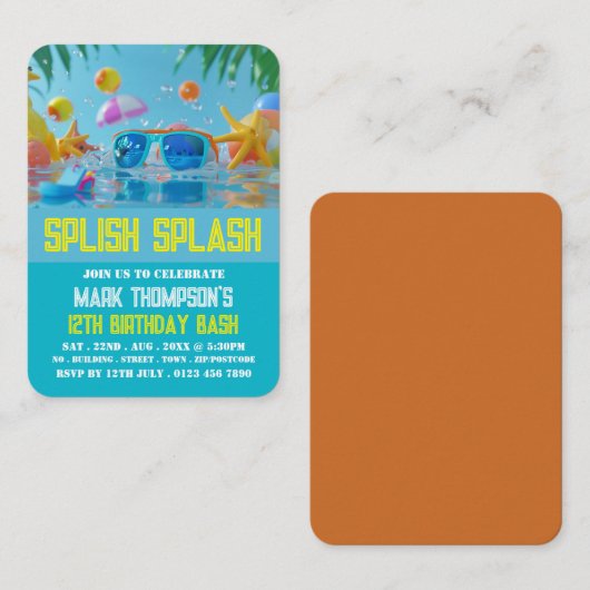 Sunny Pool, Pool Party Verjaardag Handout Tickets (Voorkant / Achterkant)