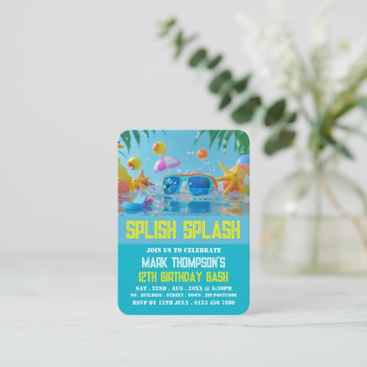 Sunny Pool, Pool Party Verjaardag Handout Tickets (Staand voorkant)