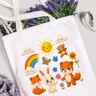Sunny Rainbow Animal Friends Tote Bag