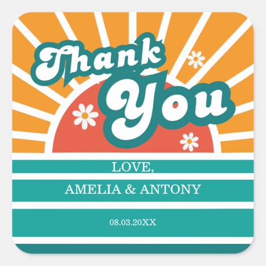 Sunny Retro Bedankt Baby shower Sticker voor Jonge (Voorkant)