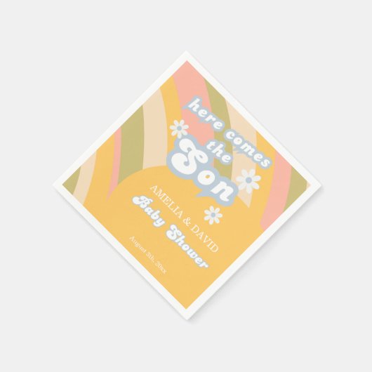 Sunny Retro Pastel Hier komt het Son Baby shower Servet (Hoek)