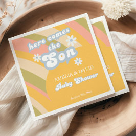 Sunny Retro Pastel Hier komt het Son Baby shower Servet
