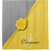 Sunny Ribbon, twee Tone Yellow Waves Grey Fabric Douchegordijn (Voorkant)