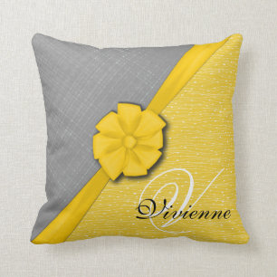 Sunny Ribbon, twee Tone Yellow Waves Grey Fabric Kussen