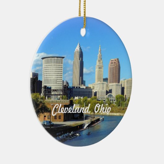 Sunny River Skyline Cleveland Keramisch Ornament (Rechts)