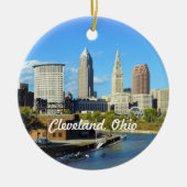 Sunny River Skyline Cleveland Keramisch Ornament (Voorkant)
