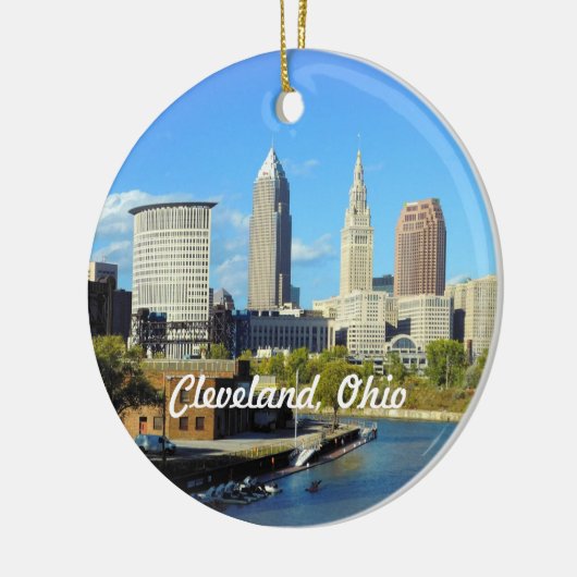 Sunny River Skyline Cleveland Keramisch Ornament (Links)