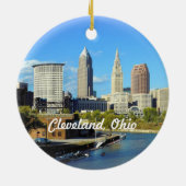 Sunny River Skyline Cleveland Keramisch Ornament (Achterkant)