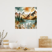 Sunny Rustic Boho Nature Pattern Mountain Lake Poster (Keuken)