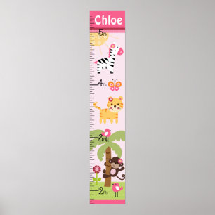 Sunny Safari Girl Animal Growth Chart Keep at 8x44 Poster