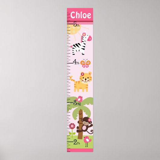 Sunny Safari Girl Animal Growth Chart Keep at 8x44 Poster (Voorkant)