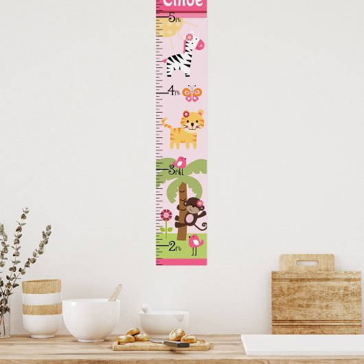 Sunny Safari Girl Animal Growth Chart Keep at 8x44 Poster (Keuken)
