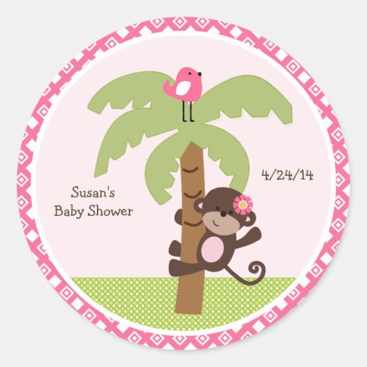 Sunny Safari Monkey Stickers/Cupcake Toppers Ronde Sticker (Voorkant)