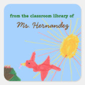 Sunny scene personalized teacher bookplate vierkante sticker (Voorkant)