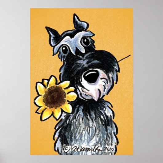 Sunny Schnauzer Sunflower Off-Leash Art™ Tekening Poster (Voorkant)