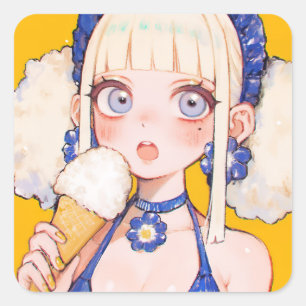Sunny Scoop Anime Girl beroemd gemaakt door Vanill Vierkante Sticker