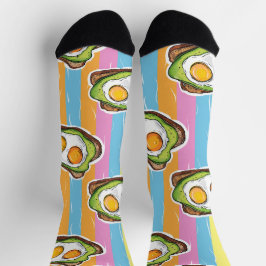 Sunny Side Up - Avocado Eggs Toast Pattern Sokken