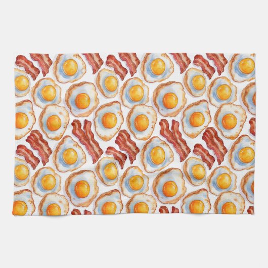 Sunny Side Up & Crispy – Waterverf Eieren en Bacon Theedoek (Horizontaal)