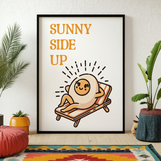 Sunny Side Up Funny Punny Egg Mascot Retro Art Poster