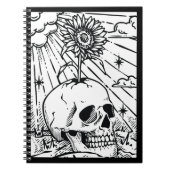 Sunny Skull Zonnebloem Zwart & Wit Gotisch Notitieboek (Voorkant)