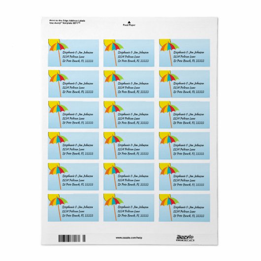 Sunny Sky Beach Umbrella Address Label (Full Sheet)