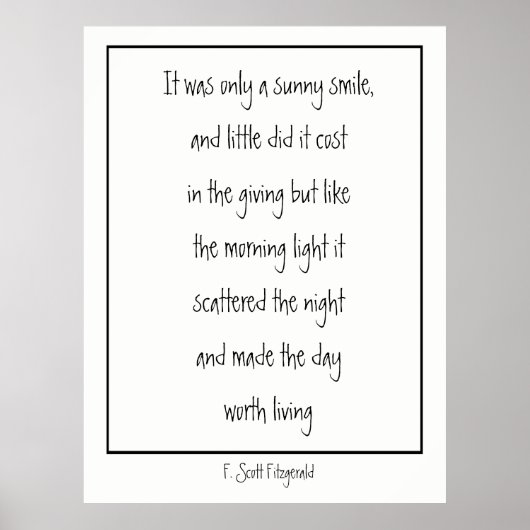 Sunny Smile Inspirational Poem F. Scott Fitzgerald Poster (Voorkant)