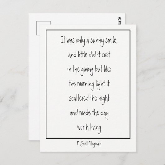 Sunny Smile Inspirerend Poem F. Scott Fitzgerald Briefkaart (Voorkant / Achterkant)