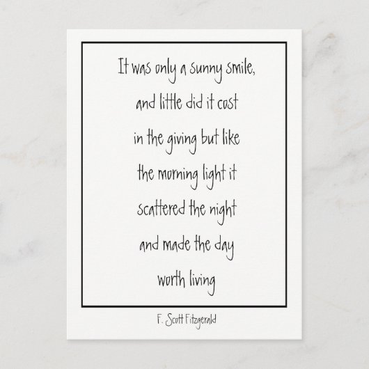 Sunny Smile Inspirerend Poem F. Scott Fitzgerald Briefkaart (Voorkant)