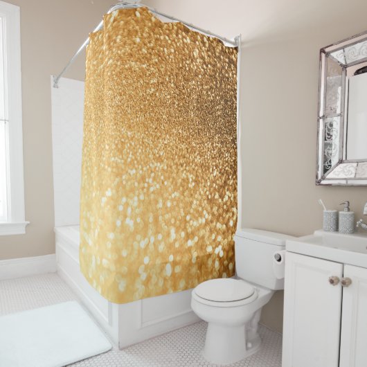 Sunny Sparkle Yellow Luxury Gold Glitter Douchegordijn (In situ)