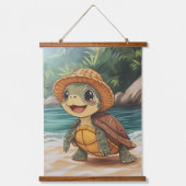 Sunny Stroll: de schildpad aan het strand Hangend Wandkleed (Voorkant)