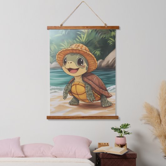 Sunny Stroll: de schildpad aan het strand Hangend Wandkleed (Slaapkamer)