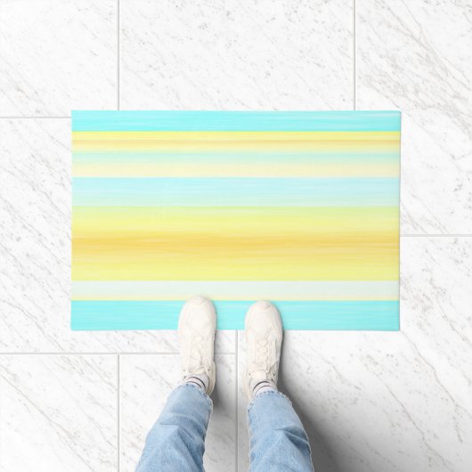 Sunny Summer Yellow Aqua Blue Waterverf Stripes Deurmat (Binnen)