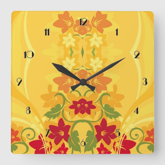 Sunny Summer Yellow Floral Wall Clock Vierkante Klok (Voorkant)