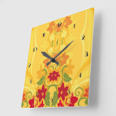 Sunny Summer Yellow Floral Wall Clock Vierkante Klok (Hoek)