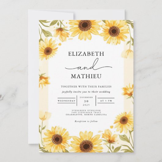 Sunny Sunflower Border Wedding Kaart (Voorkant)
