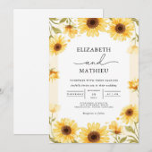 Sunny Sunflower Border Wedding Kaart (Voorkant / Achterkant)