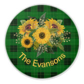 Sunny Sunflower Bouquet op Green Pset Keramische Knop (Voorkant)