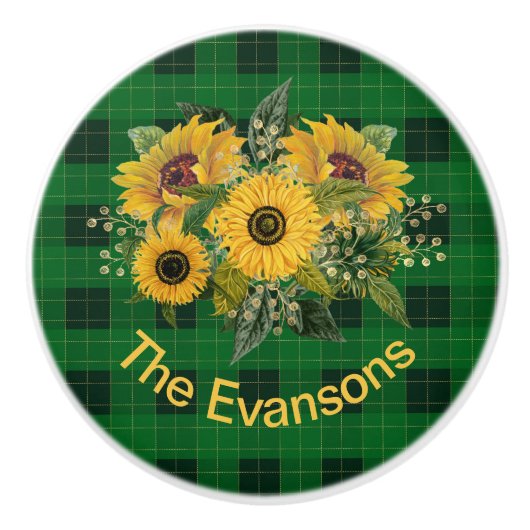 Sunny Sunflower Bouquet op Green Pset Keramische Knop (Voorkant)