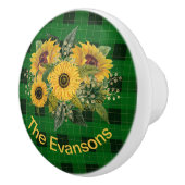 Sunny Sunflower Bouquet op Green Pset Keramische Knop (Rechts)