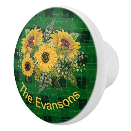 Sunny Sunflower Bouquet op Green Pset Keramische Knop (Rechts)